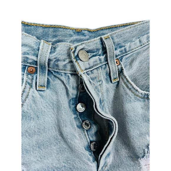 Levi Strauss 501 Distressed Denim Jeans Shorts Size 27" Blue Boho Western Casual - Picture 4 of 6